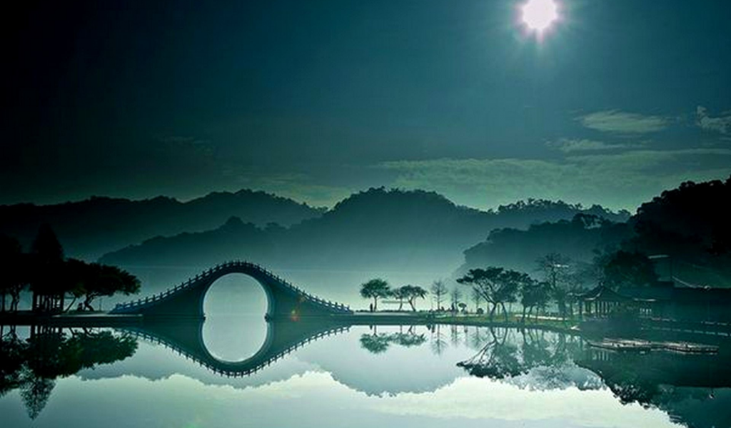 река, ночь, Лунный мост, Тайбэй, Тайвань