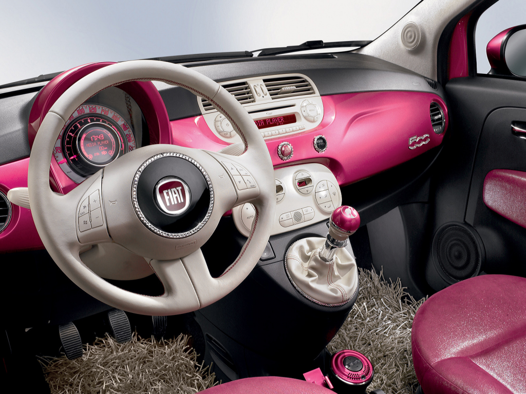 Розовый, салон, авто, Fiat-500, день Барби
