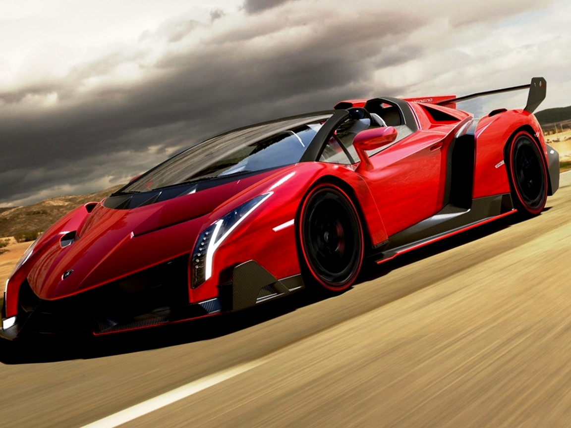 спорткар, красный, Lamborghini Veneno