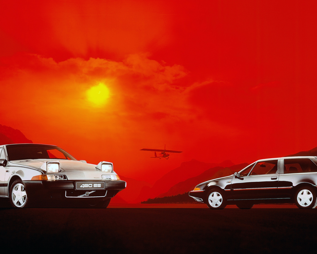 Фон, красный, самолет, авто, Volvo-480ES, рисунок