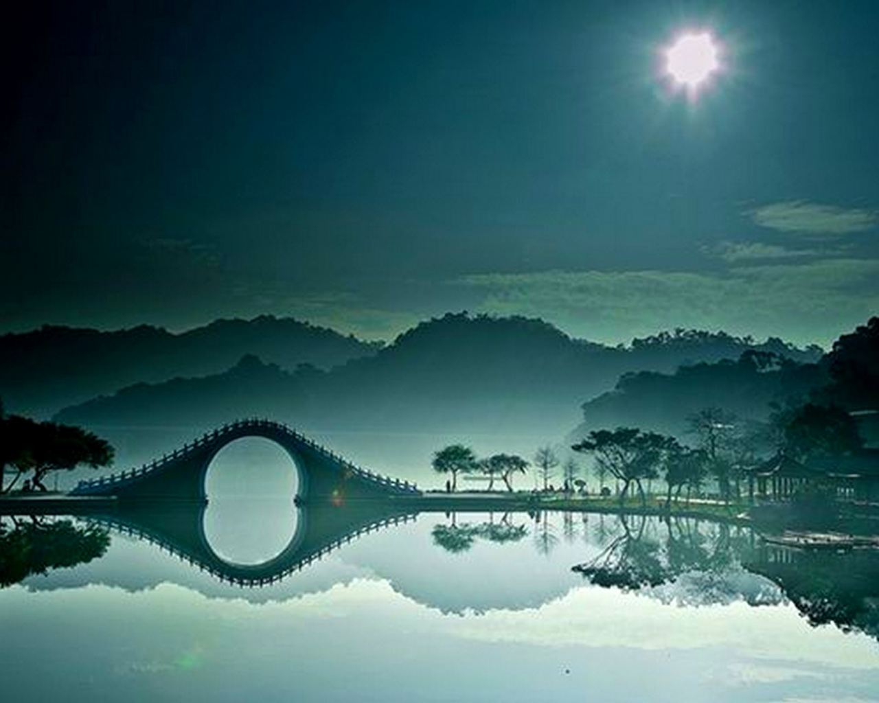 река, ночь, Лунный мост, Тайбэй, Тайвань