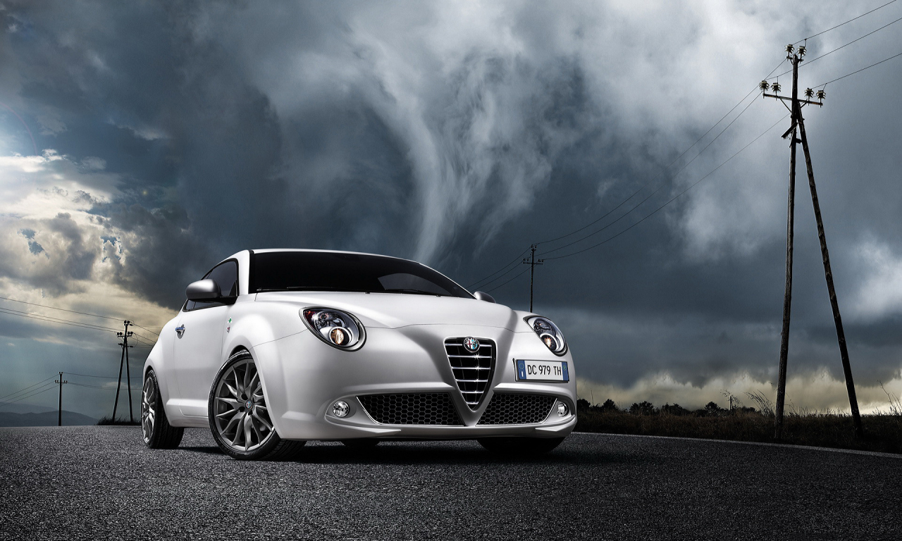 Шоссе, авто, Alfa-Romeo-MiTo, облака, смерч.