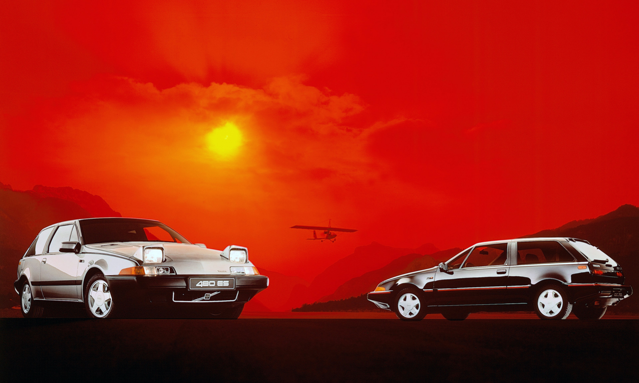 Фон, красный, самолет, авто, Volvo-480ES, рисунок