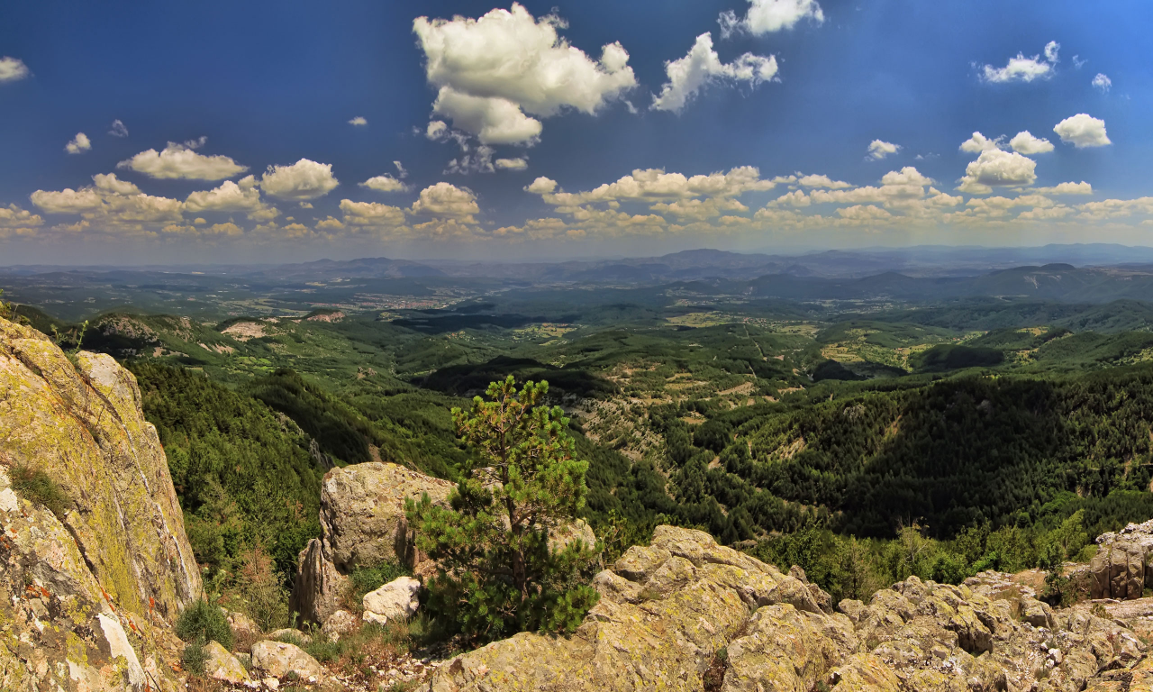 Родопи, Болгария, горы, деревья, лес, небо, облака, скалы, природа, пейзаж