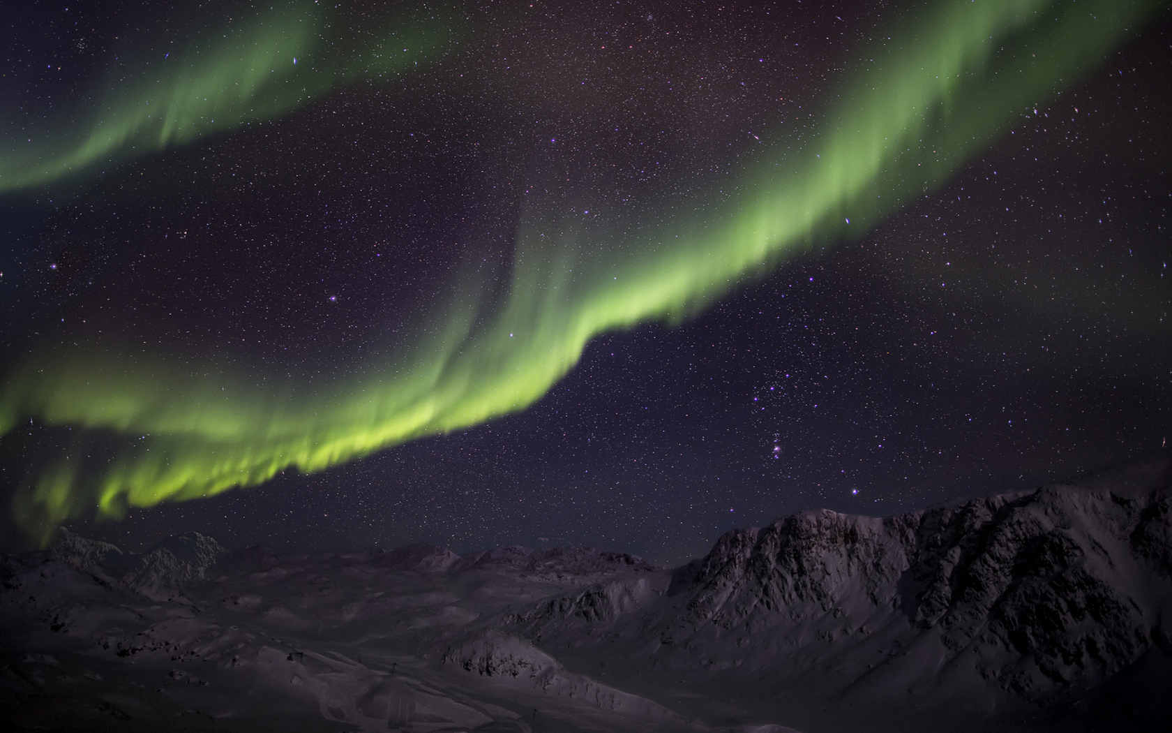 снег, ночь, зима, зеленая, северное сияние, aurora borealis