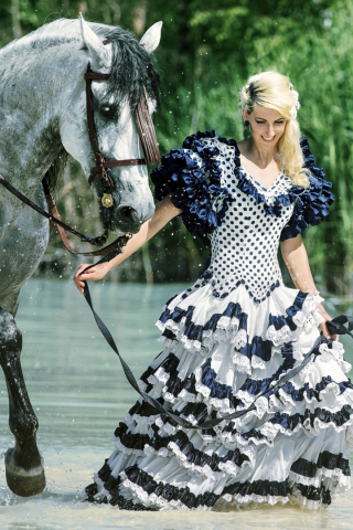 девушка, платье, конь