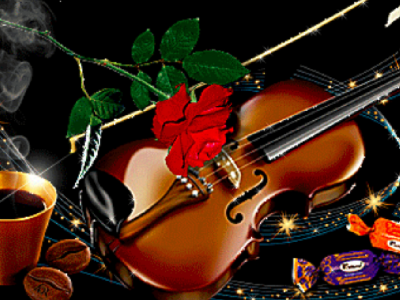 скрипка, темный фон, роза