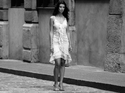 черно-белая, платье, улица