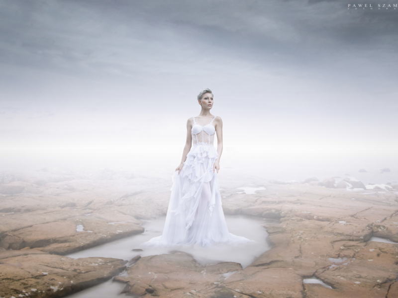 фон, туман, невеста, платье, взгляд