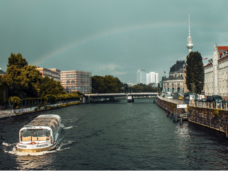 Берлин, Германия, река, яхта, город