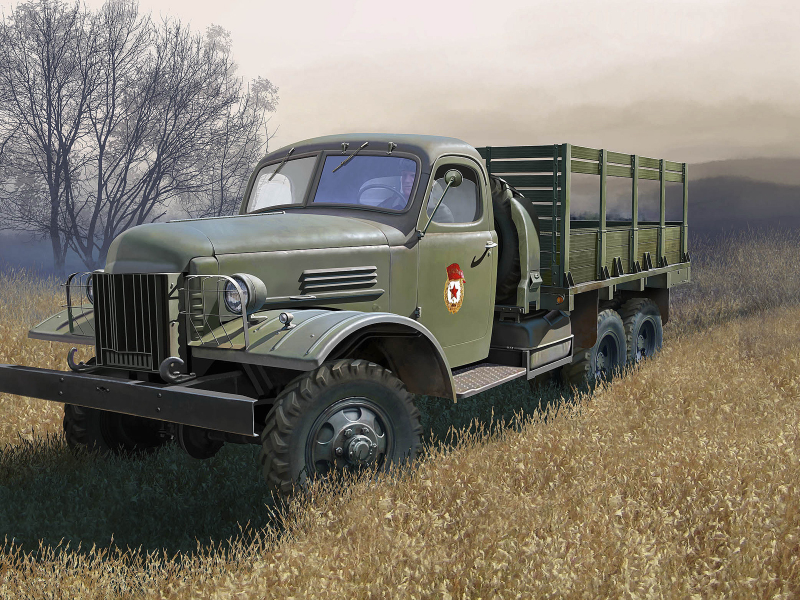 Поле, военный грузовик, ЗИС-151, СССР
