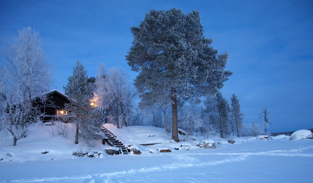 зима, финляндия, домик, снег, лапландия 
