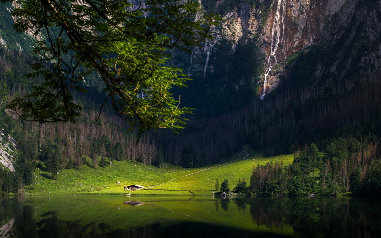 озеро, бавария, водопад, горы, pai shaka, лес