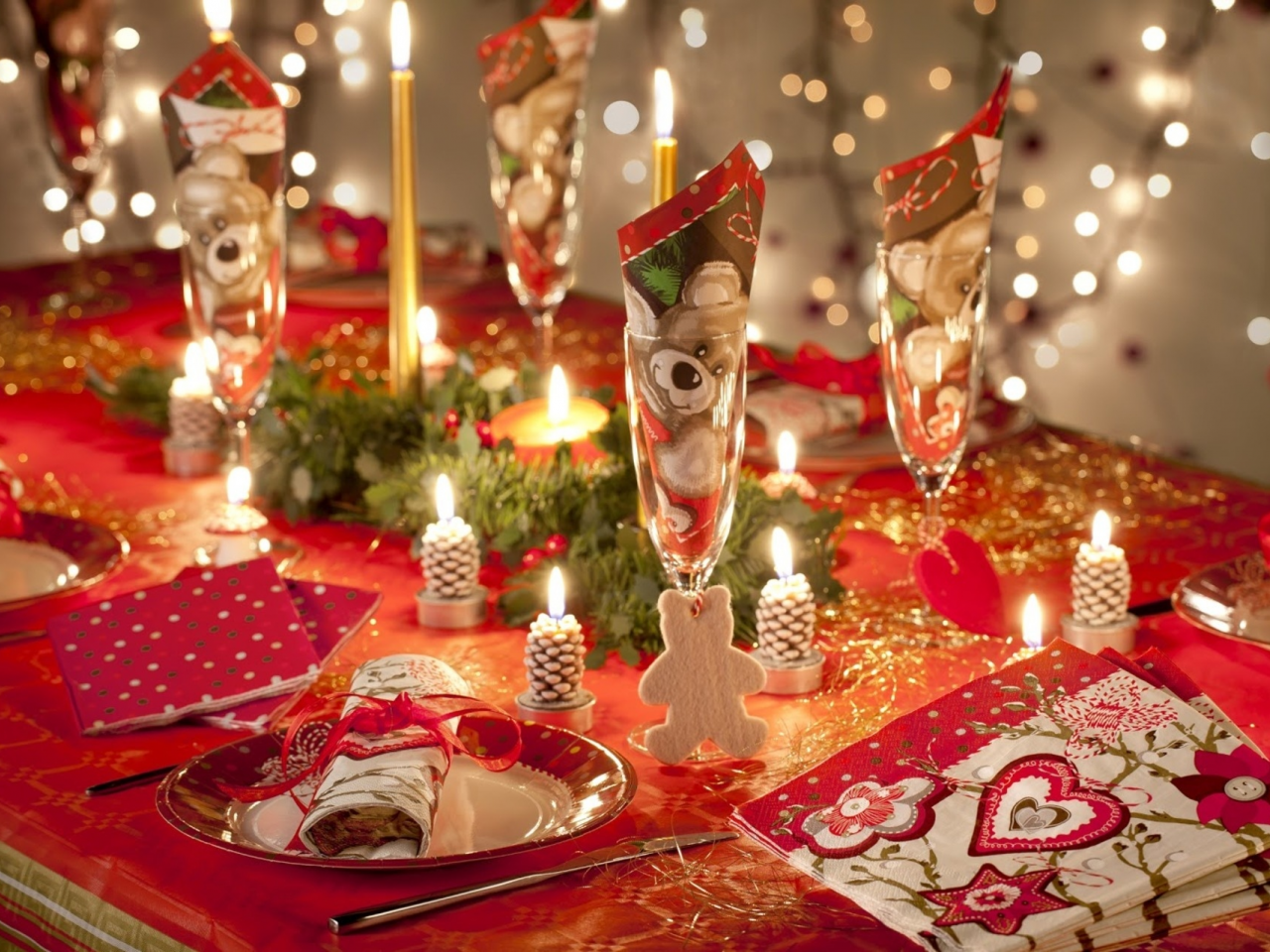 стол, рождество, свечи, украшения, новый год, праздники