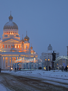 Россия, Мордовия, Саранск, вечер, зима, храм.