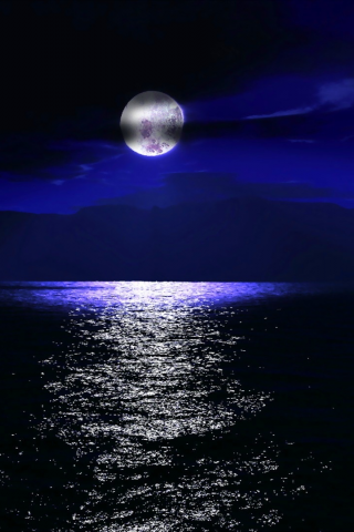 луна, море, ночь, горы