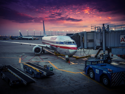 chicago, самолет, аэропорт, usa, рассвет, american airlines