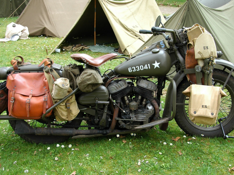 Поляна, трава, палатки, мото, Harley, ретро, армия, США