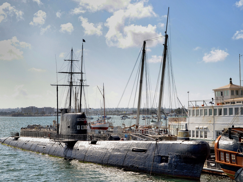 Акватория, подводная лодка, морской музей, Сан Диего, США.