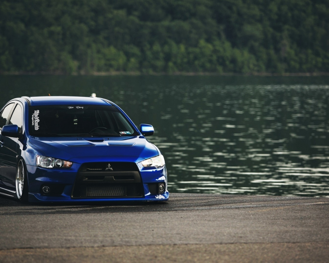 Mitsubishi, Lancer, синий, озеро