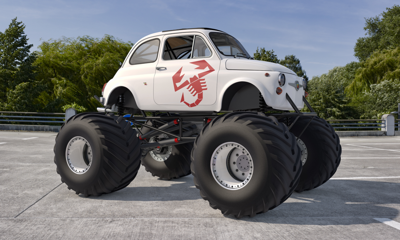 Дорога, авто, Fiat abarth-large-wheels, BIG -FOOT, большие колёса.
