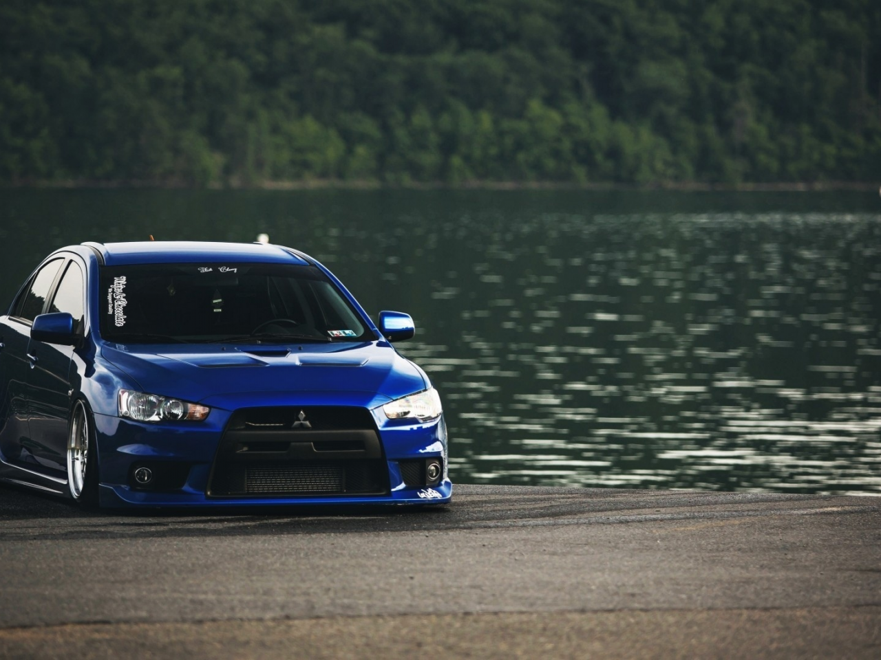 Mitsubishi, Lancer, синий, озеро