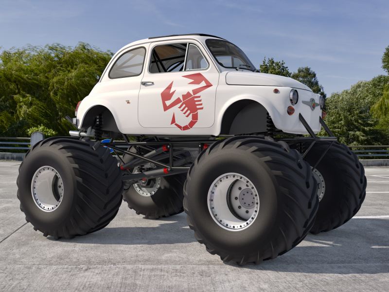 Дорога, авто, Fiat abarth-large-wheels, BIG -FOOT, большие колёса.