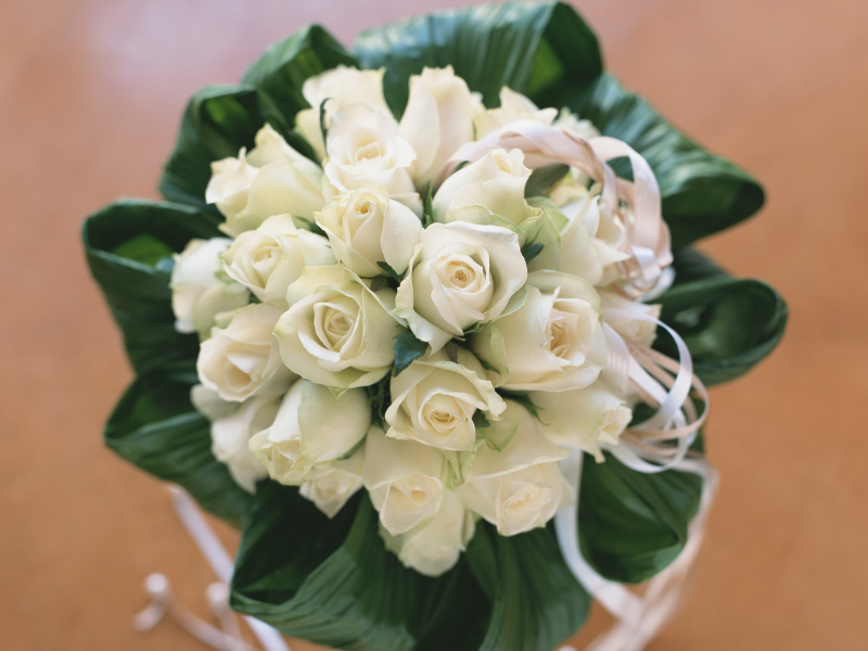 свадебный, букет, розы, цветы, белые