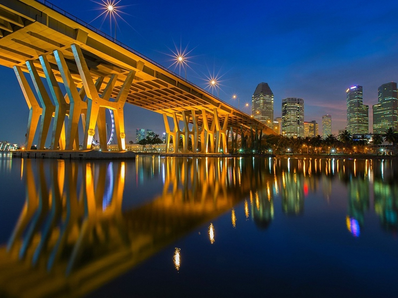 City, Bridge, Night, River, Lights