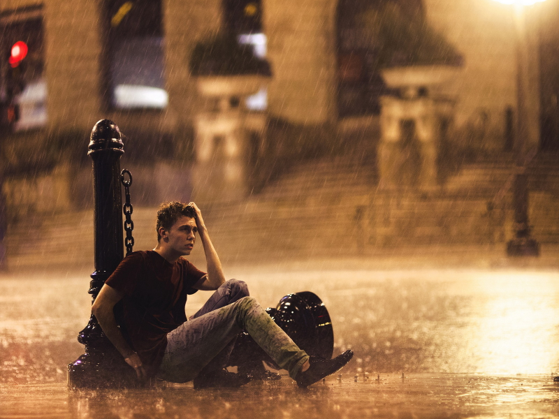 улица, дождь, настроение, парень