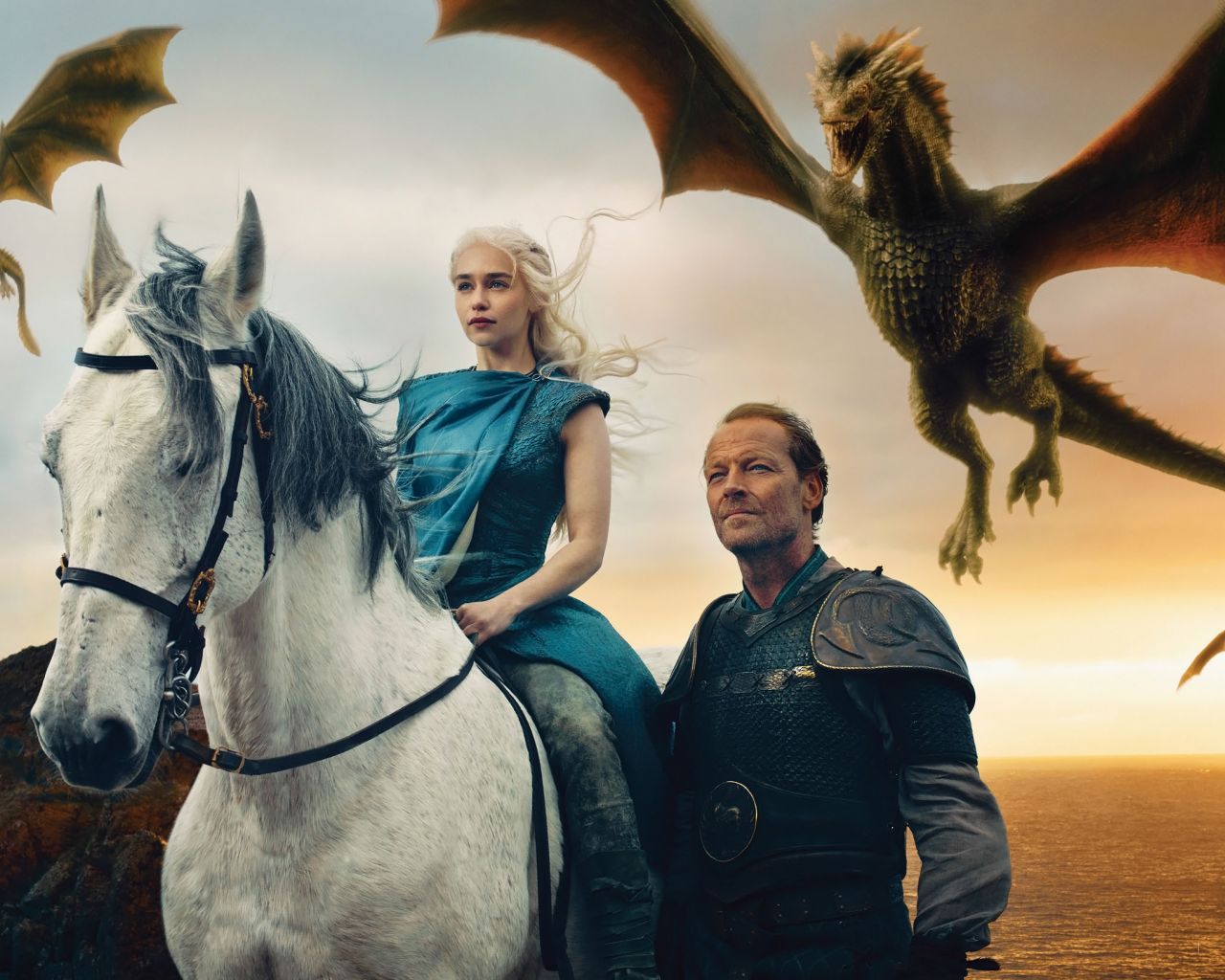 emilia clarke, драконы, game of thrones, iain glen, jorah mormont, daenerys targaryen