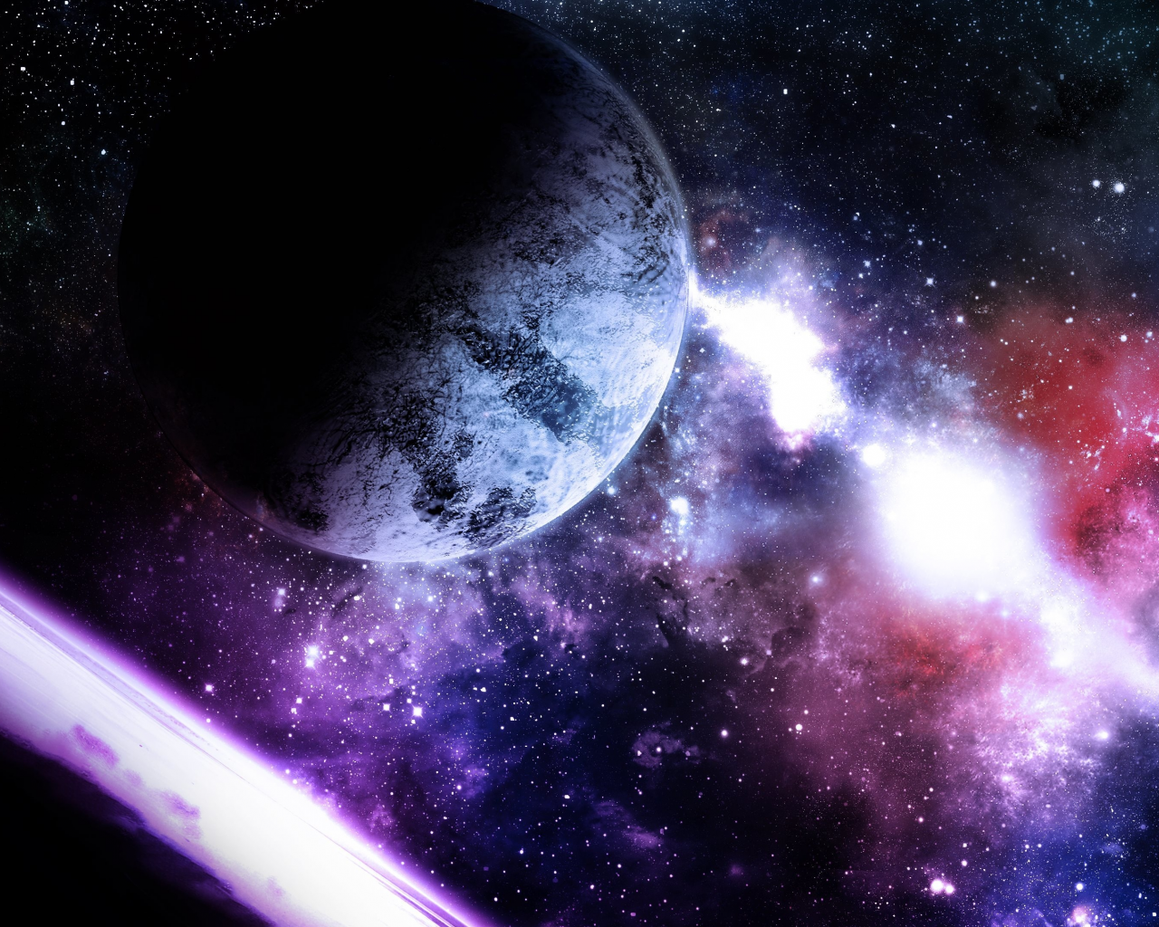 light, sci fi, planets, violet, stars