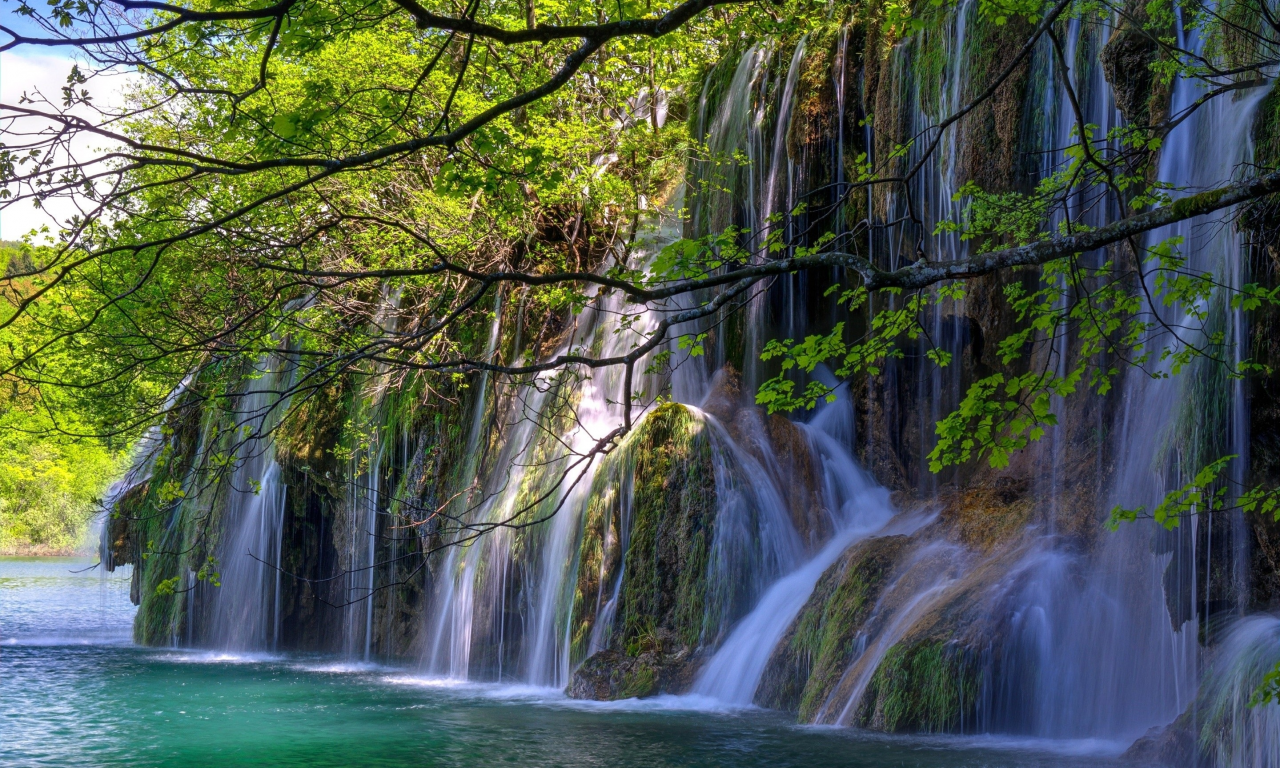 природа, водопады, озеро, деревья