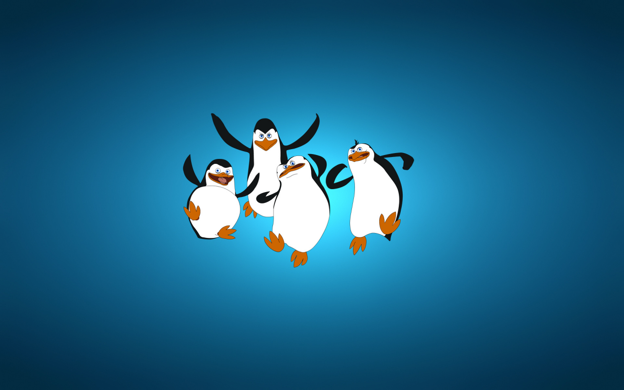 четыре, пингвины из мадагаскара, синий фон