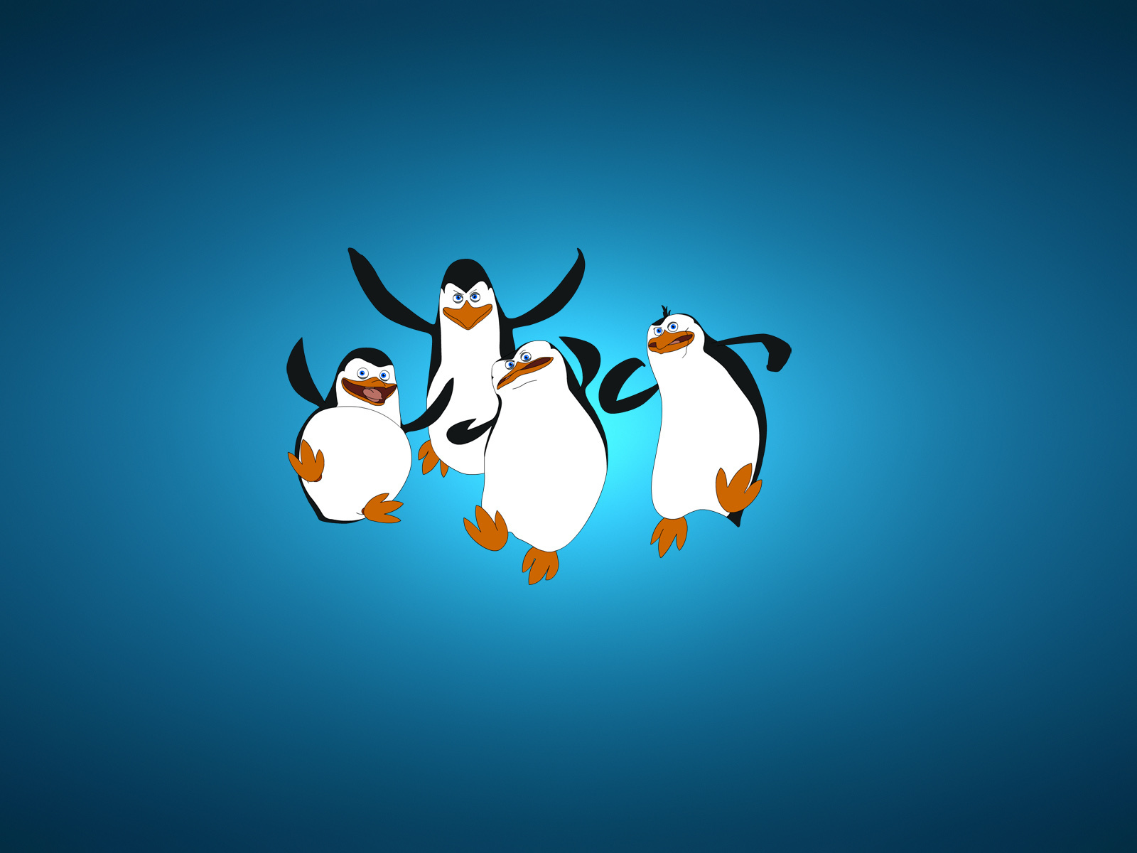 четыре, пингвины из мадагаскара, синий фон