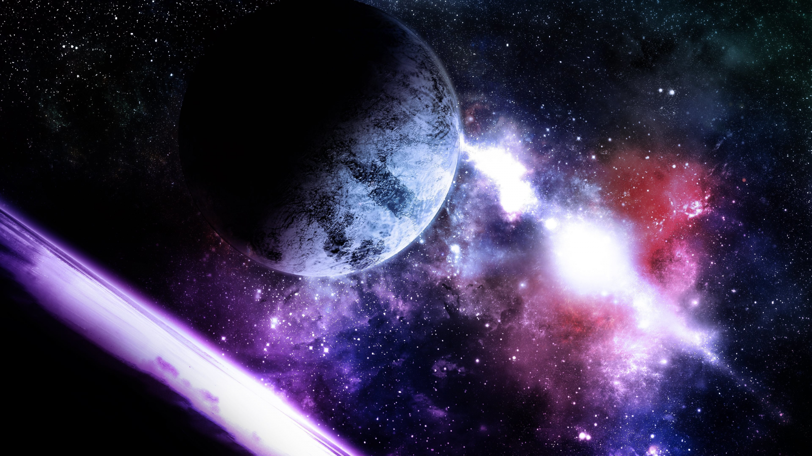 light, sci fi, planets, violet, stars