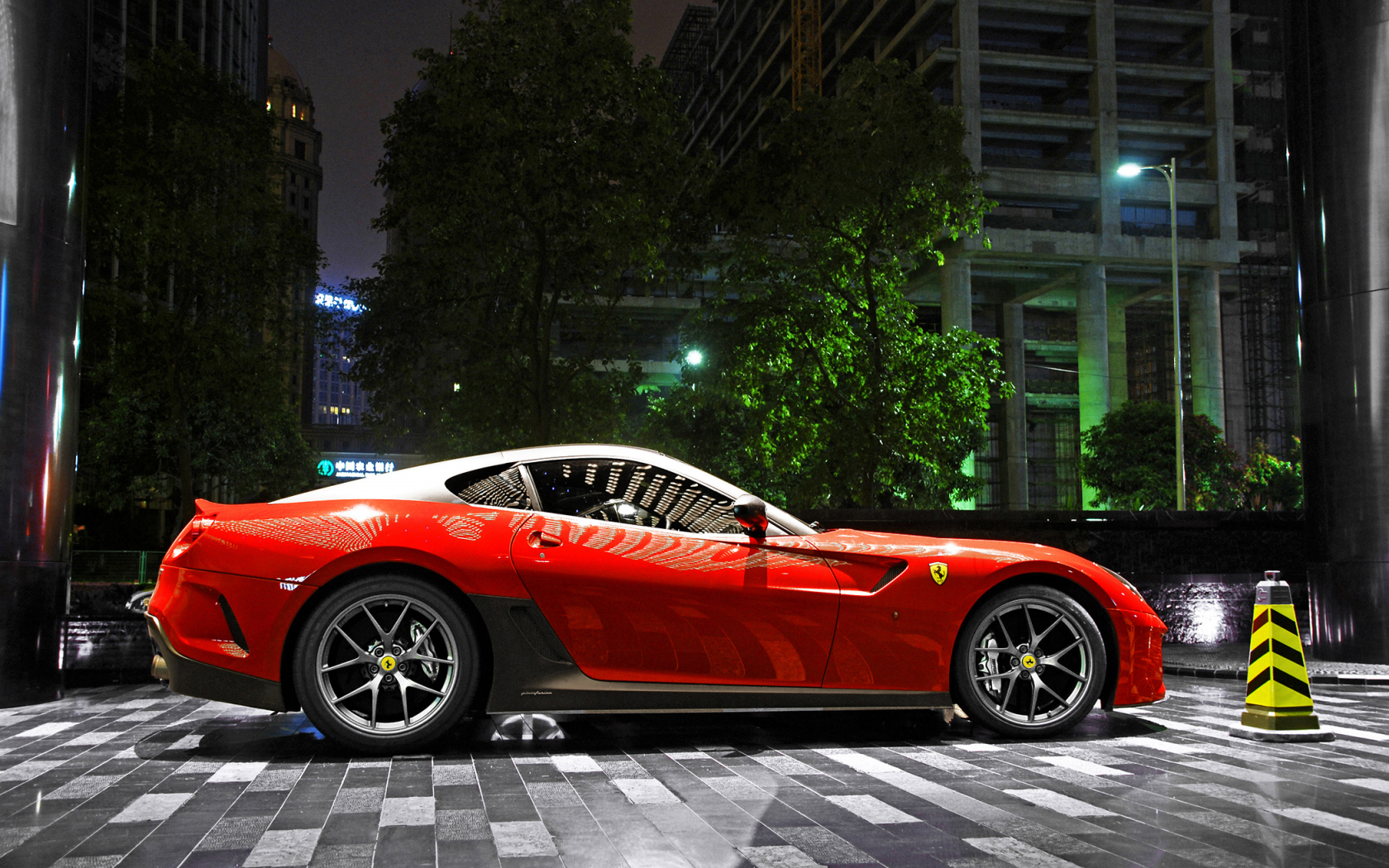 parking, red, 599, light, night, ferrari, building, gto, city, supercar