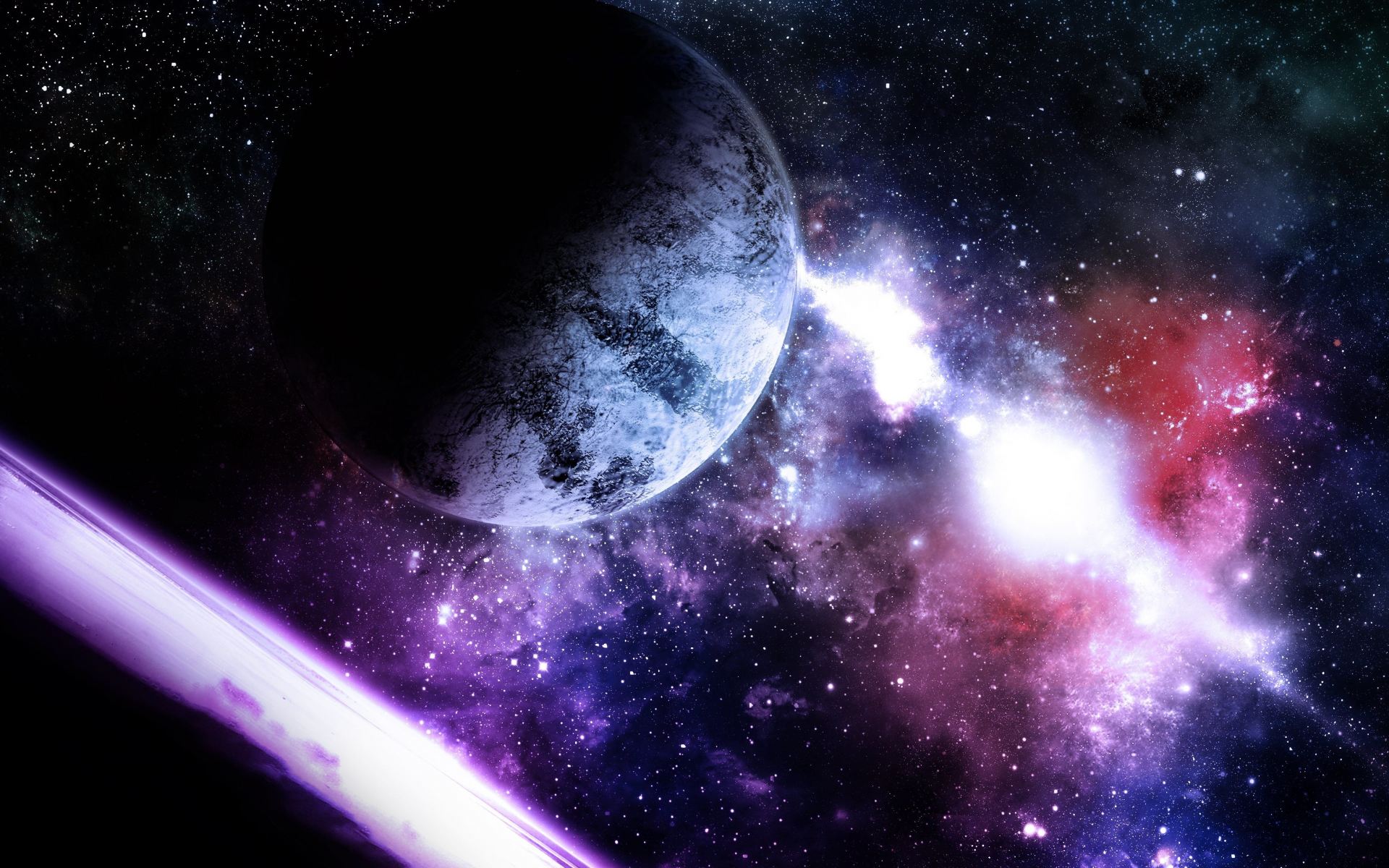 light, sci fi, planets, violet, stars