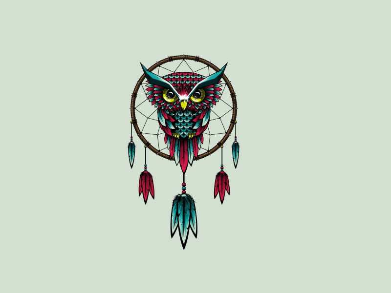 owl, dreamcatcher, птица, сова, ловец снов, минимализм