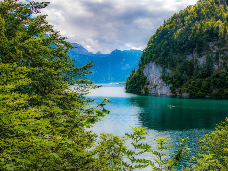 Bavarian Alps, Bavaria, Germany, озеро Кёнигсзе, Баварские Альпы, Бавария, Германия, озеро, горы, деревья