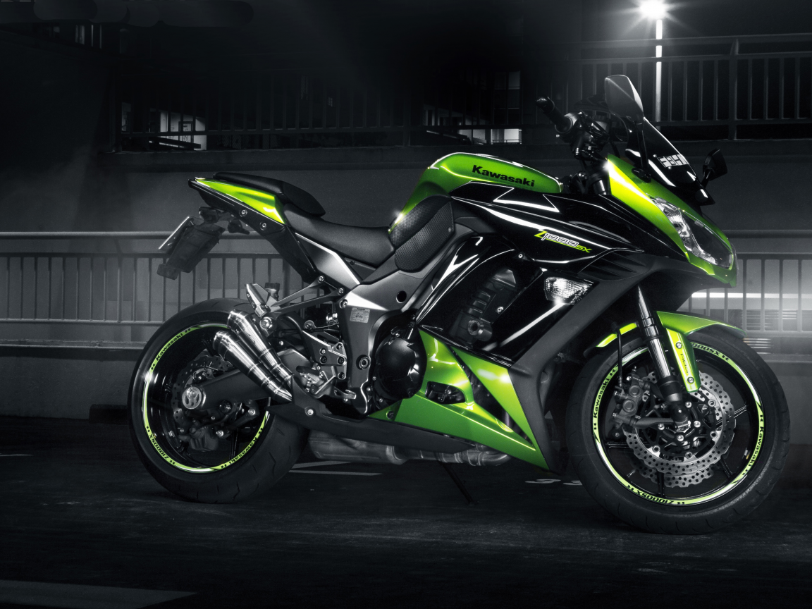 спортивный мотоцикл, green, kawasaki, z 1000 sx, profile