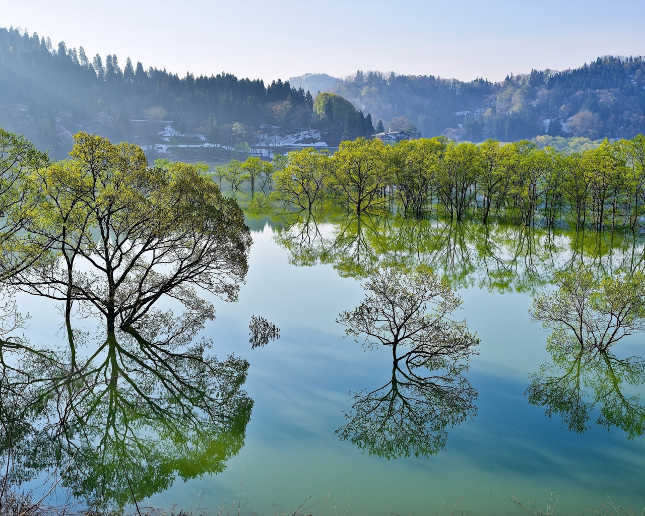 Lake Bishamon, Bandai, Fukushima, Japan, озеро Бишамон, Бандай, Фукусима, Япония, озеро