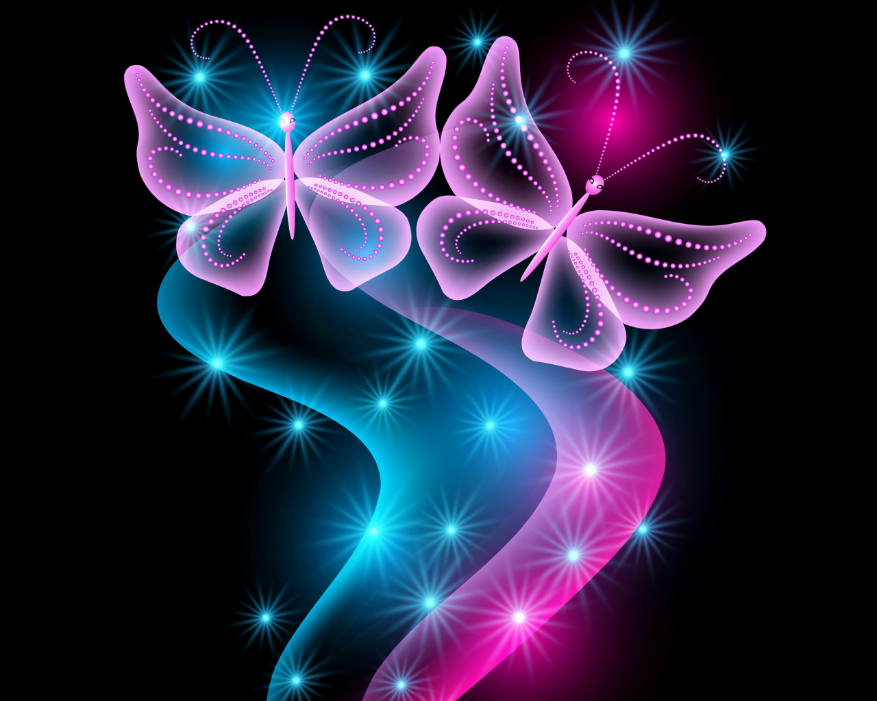 blue, glow, abstract, неоновые, бабочки, pink, butterflies, neon, sparkle