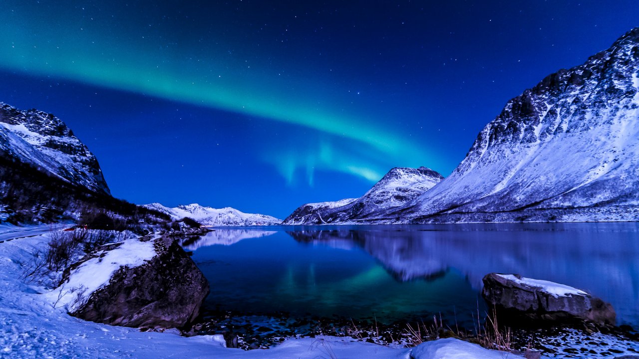 исландия, зима, небо, северное сияние, ночь