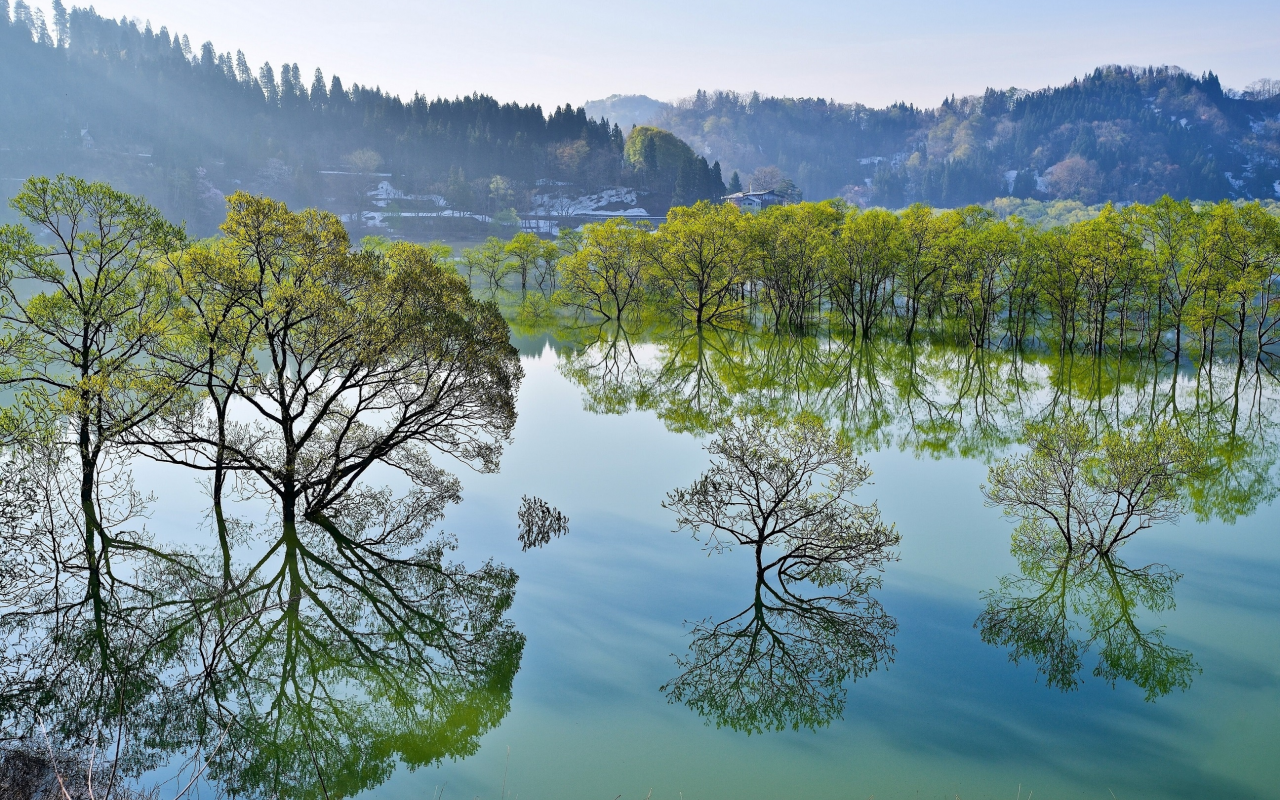 Lake Bishamon, Bandai, Fukushima, Japan, озеро Бишамон, Бандай, Фукусима, Япония, озеро