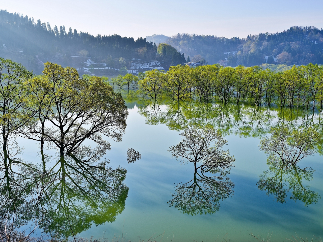 Lake Bishamon, Bandai, Fukushima, Japan, озеро Бишамон, Бандай, Фукусима, Япония, озеро