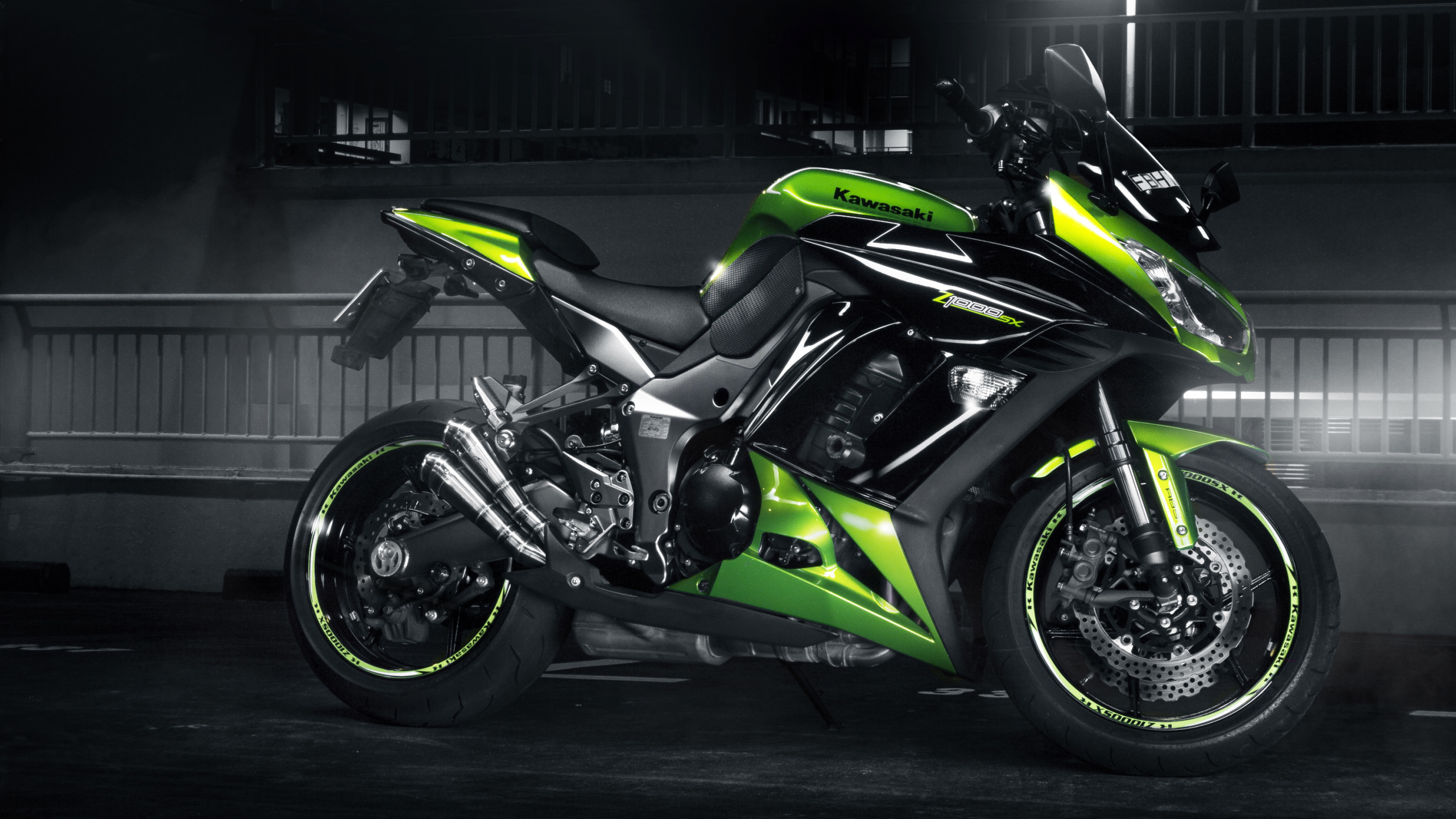 спортивный мотоцикл, green, kawasaki, z 1000 sx, profile