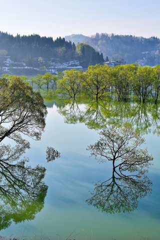 Lake Bishamon, Bandai, Fukushima, Japan, озеро Бишамон, Бандай, Фукусима, Япония, озеро