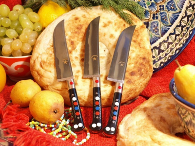 натюр., турецкий, хлеб, фрукты, виноград, ножи
