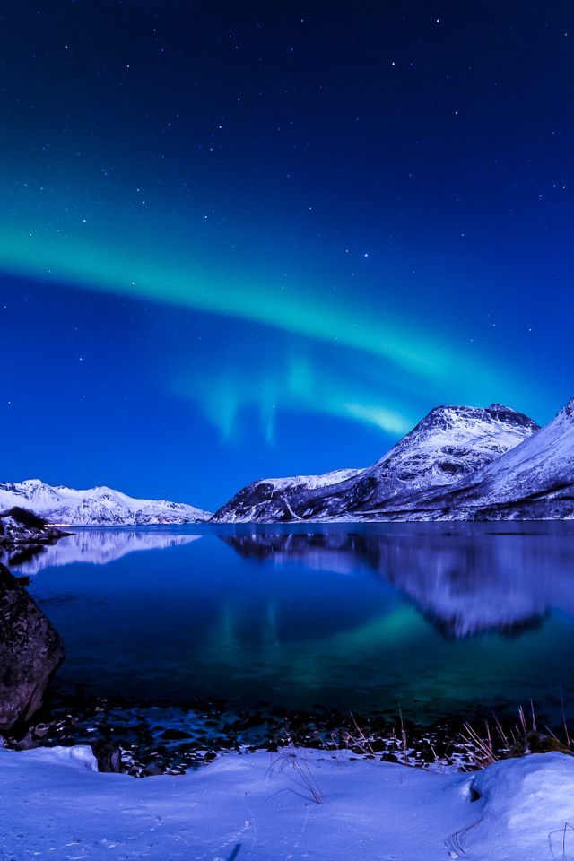 исландия, зима, небо, северное сияние, ночь